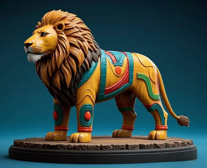 2276 Laughing African Lion with Majestic Mane Full Color Totem 3D print model_1
