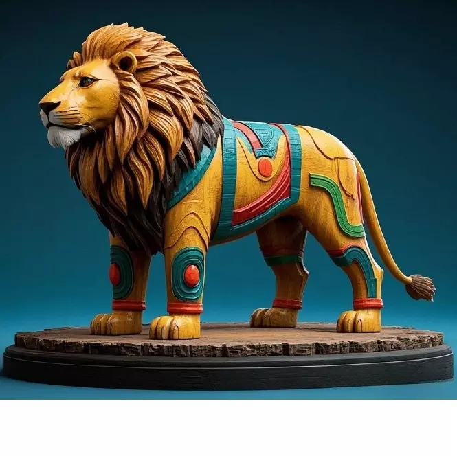 2276 Laughing African Lion with Majestic Mane Full Color Totem 3D print model_5