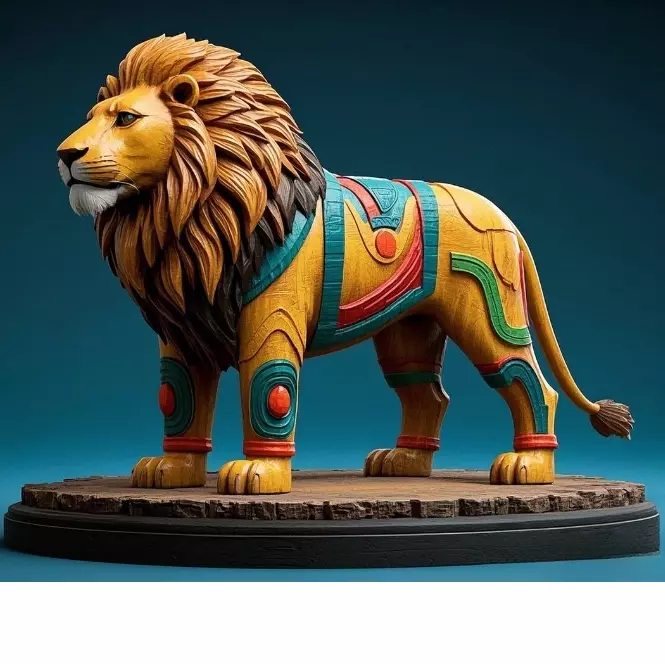 2276 Laughing African Lion with Majestic Mane Full Color Totem 3D print model_3
