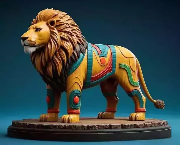 2276 Laughing African Lion with Majestic Mane Full Color Totem