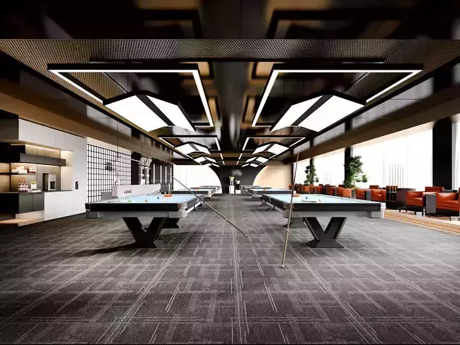 Modern Billiards Hall with Pool Tables