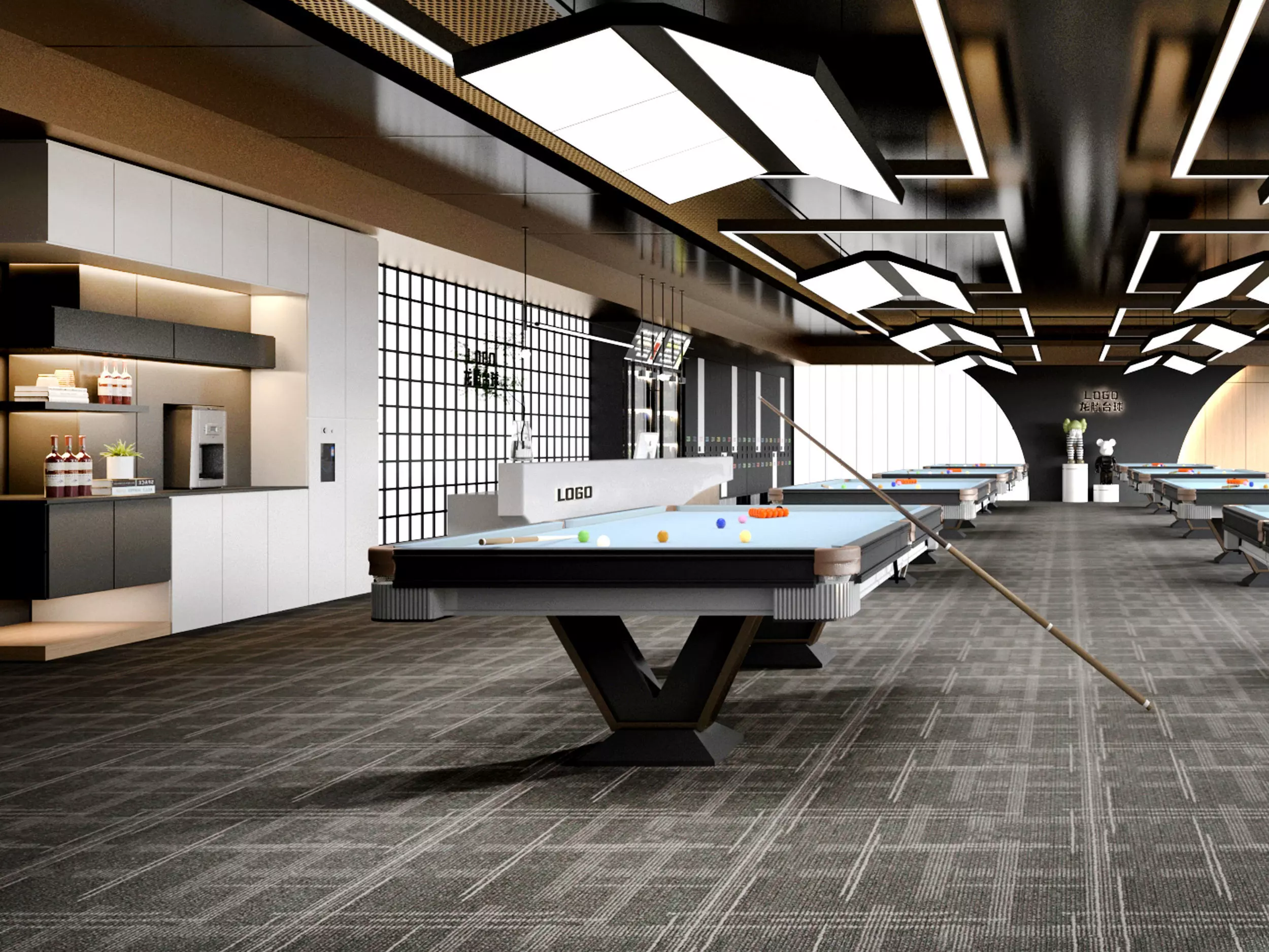 Modern Billiards Hall with Pool Tables Low-poly 3D model_2