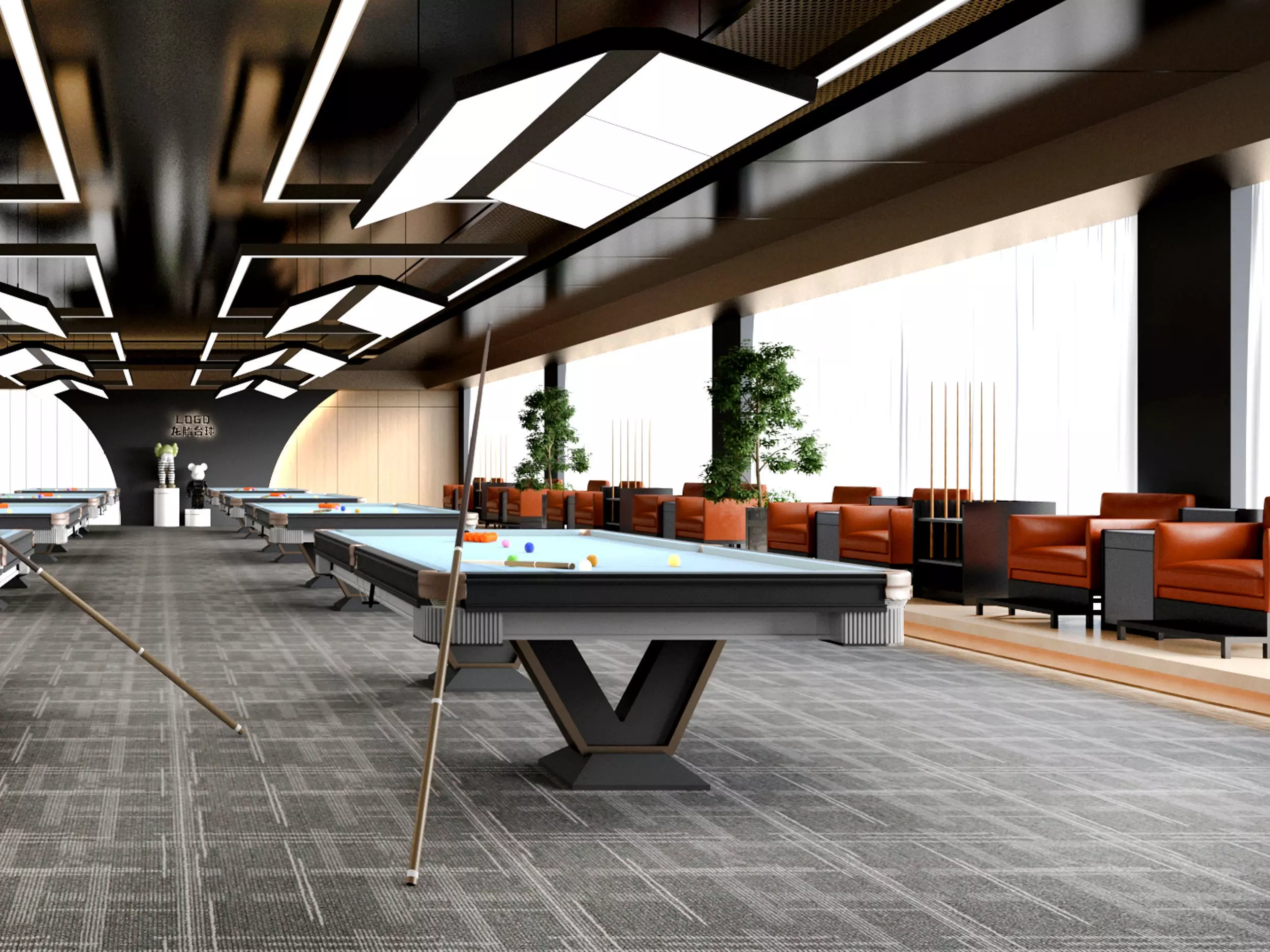 Modern Billiards Hall with Pool Tables Low-poly 3D model_3