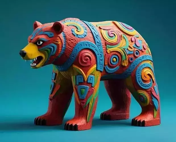 2277  Color    3D Model of a Totem Style   Bear