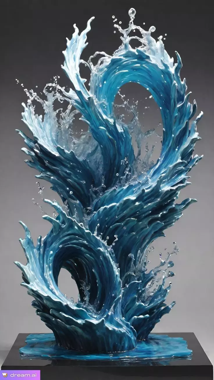 Water Wave Sculpture 3D Dynamic Ocean Art Frozen Motion Low-poly 3D model_0