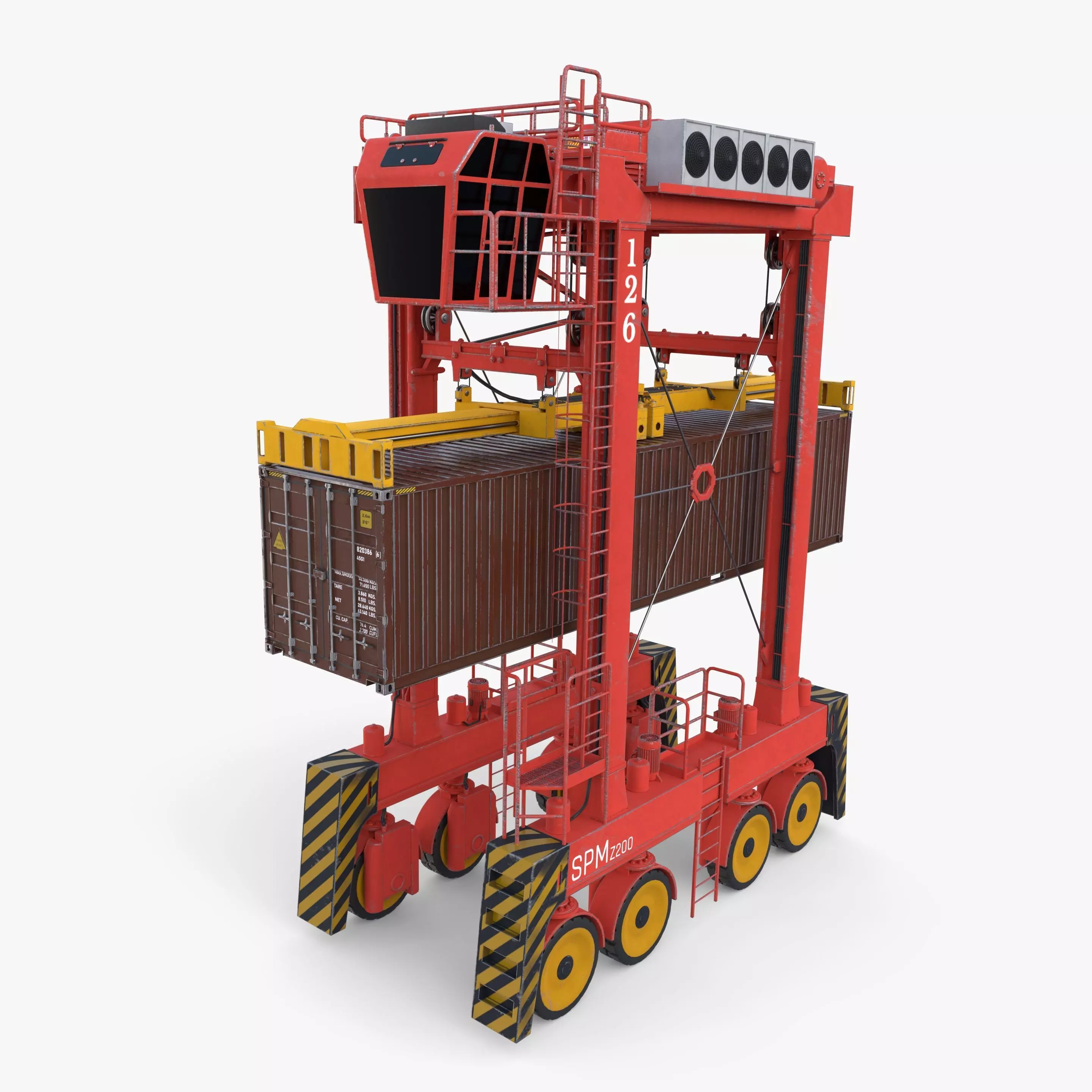 Port Container Straddle Carrier Crane V2 3D model_0