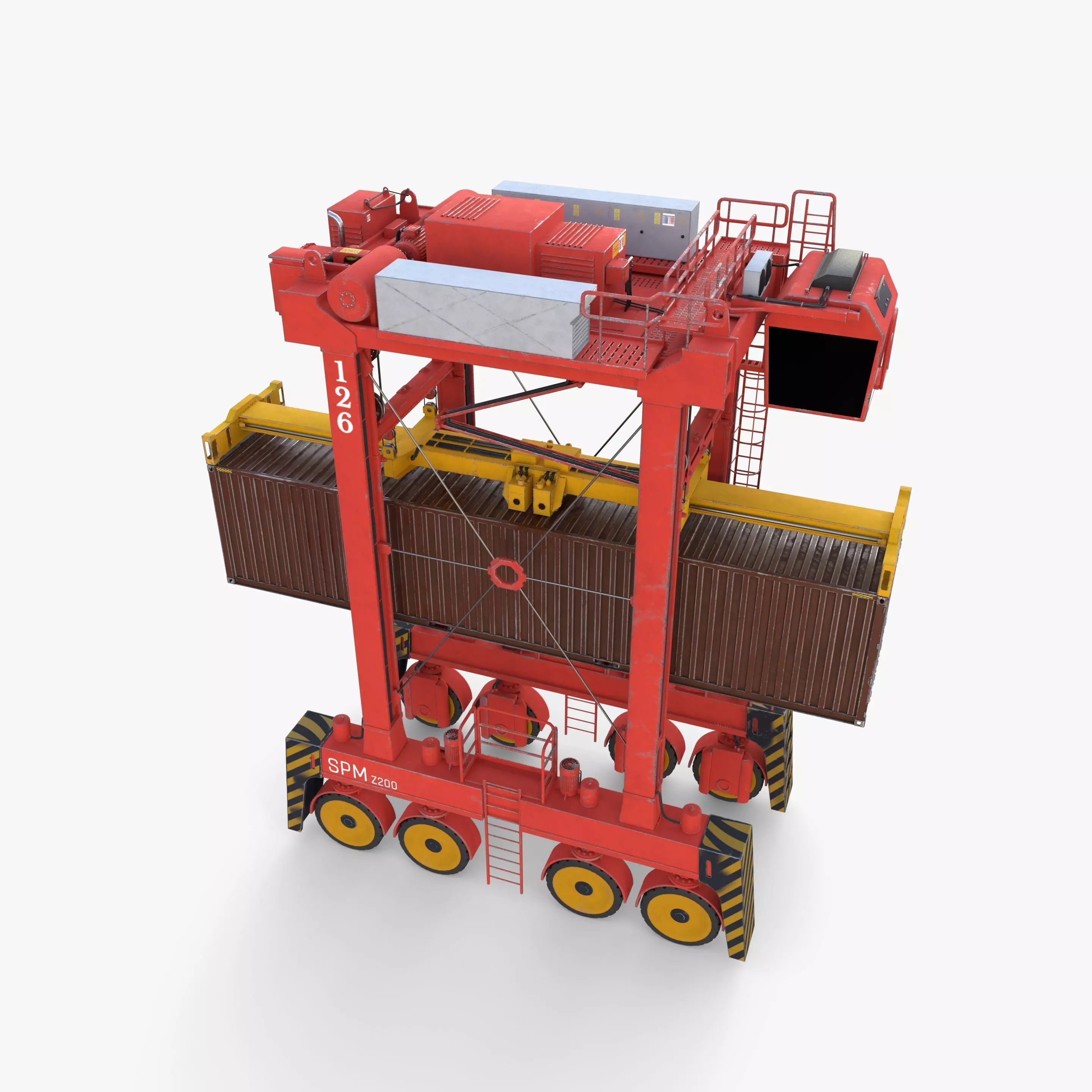 Port Container Straddle Carrier Crane V2 3D model_7