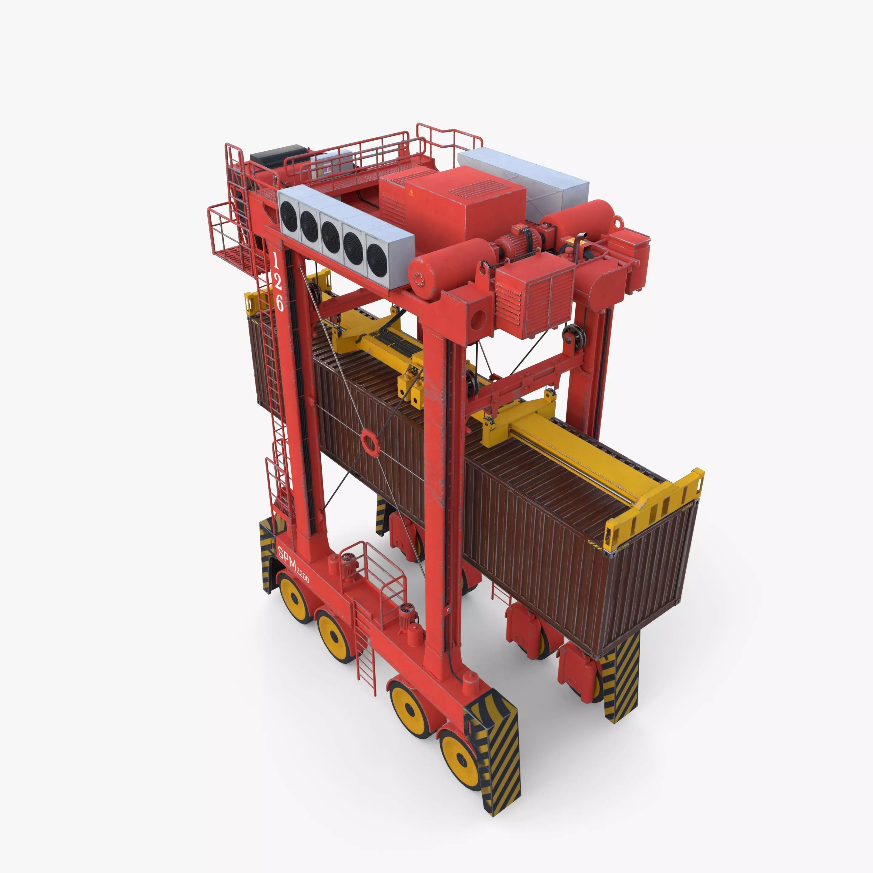 Port Container Straddle Carrier Crane V2 3D model_4