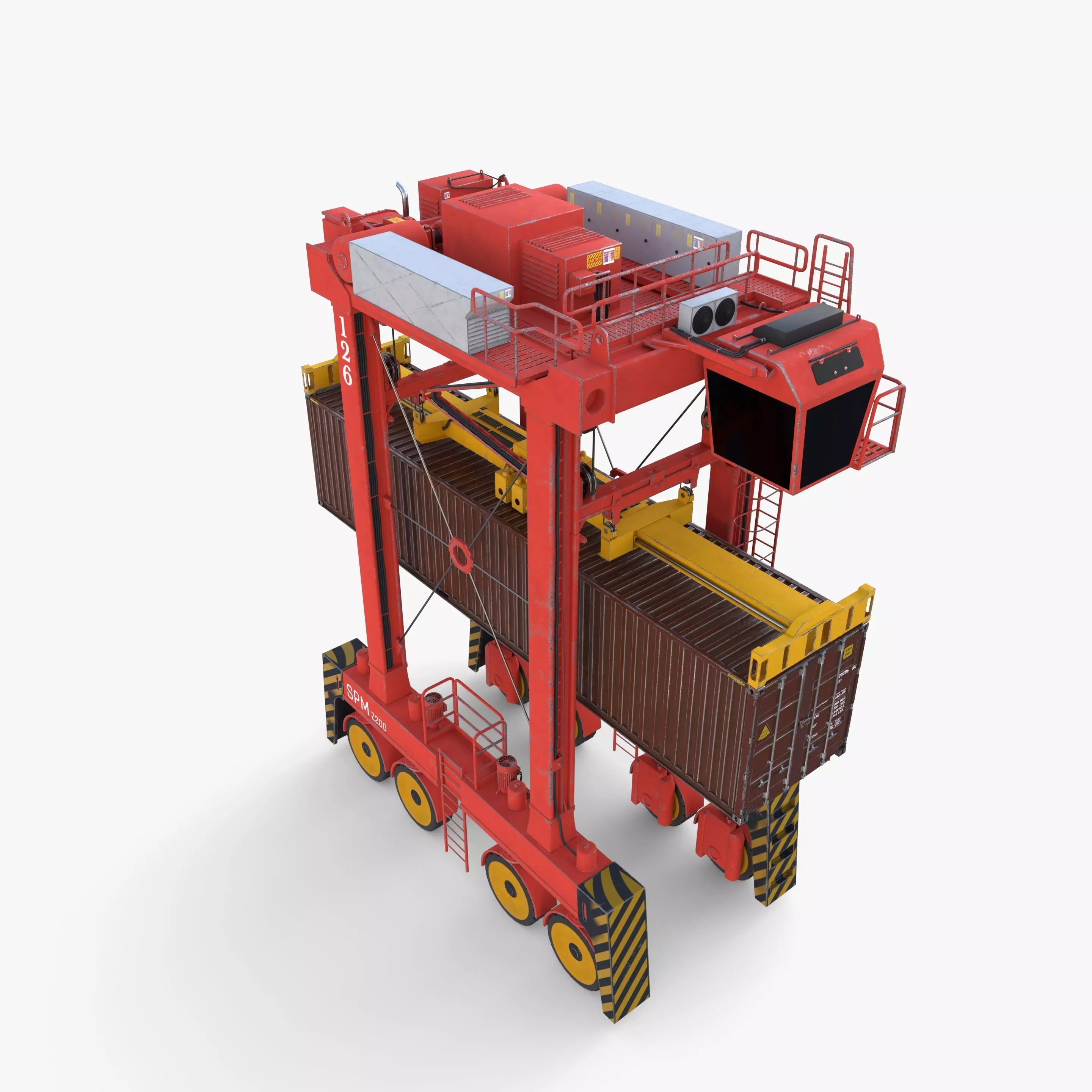 Port Container Straddle Carrier Crane V2 3D model_1