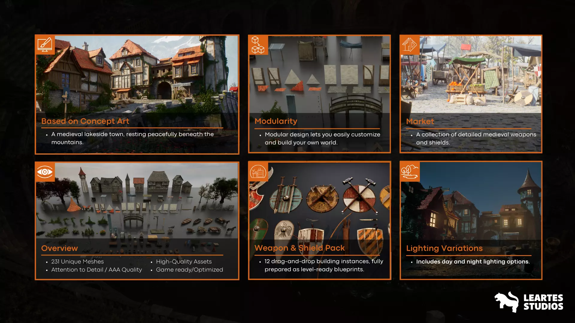 Medieval Lake Town Environment Low-poly 3D model_14