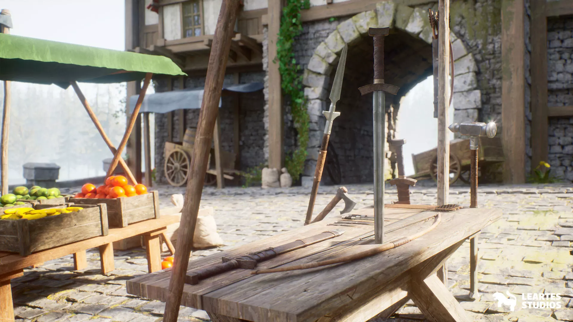 Medieval Lake Town Environment Low-poly 3D model_7