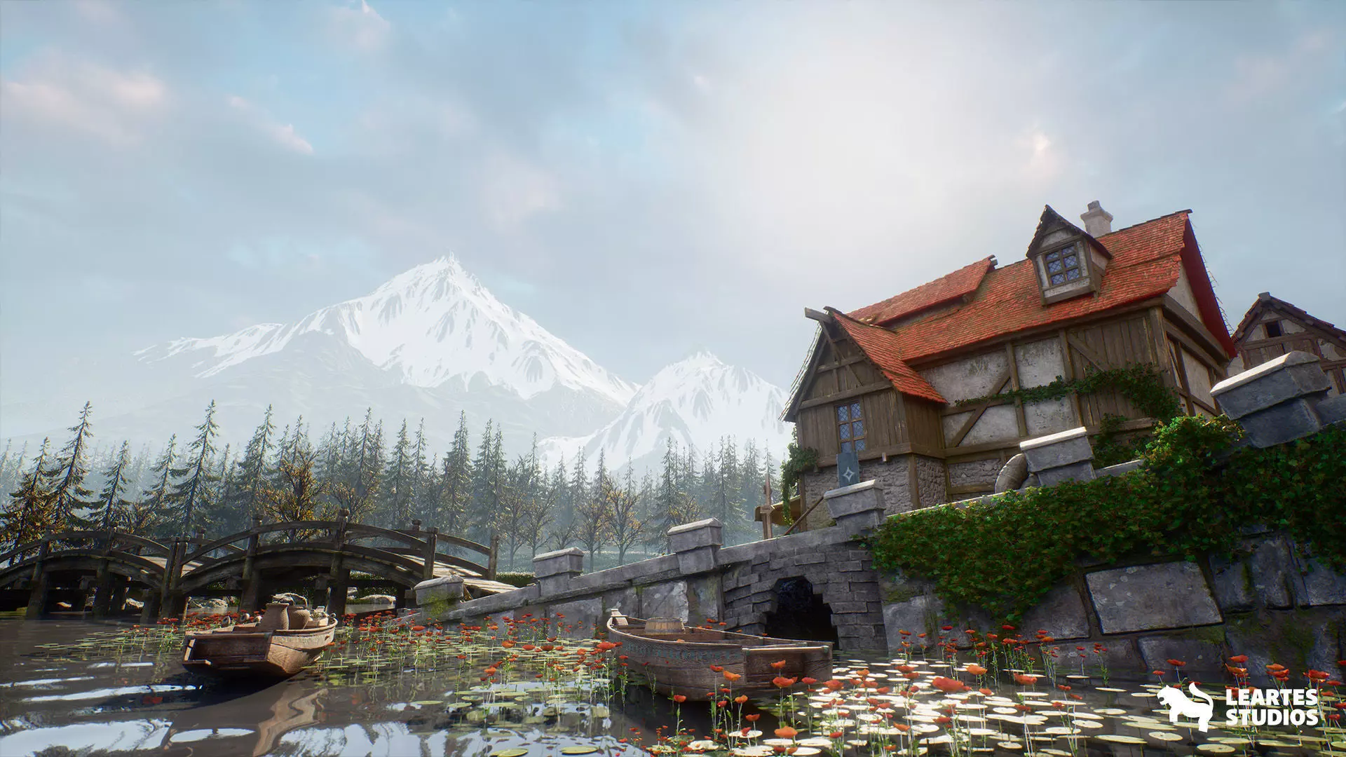 Medieval Lake Town Environment Low-poly 3D model_4