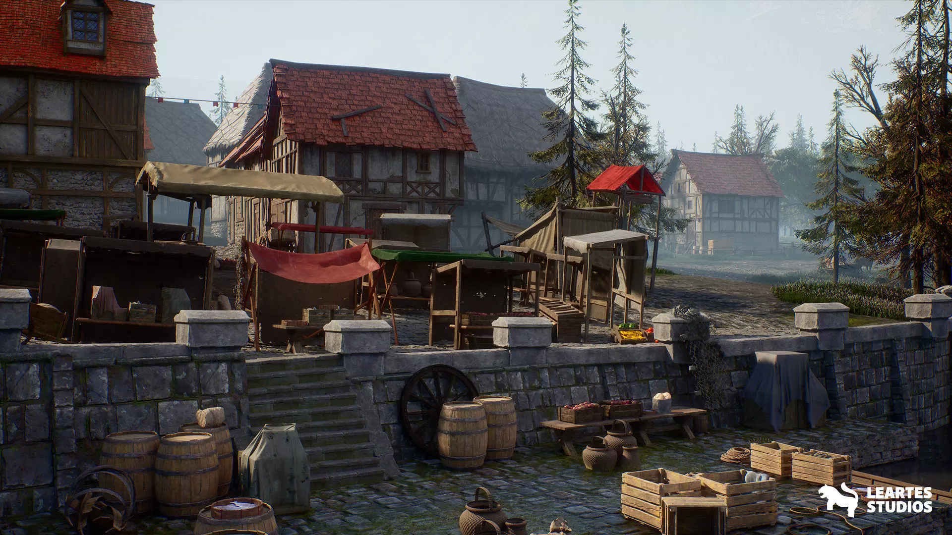 Medieval Lake Town Environment Low-poly 3D model_9