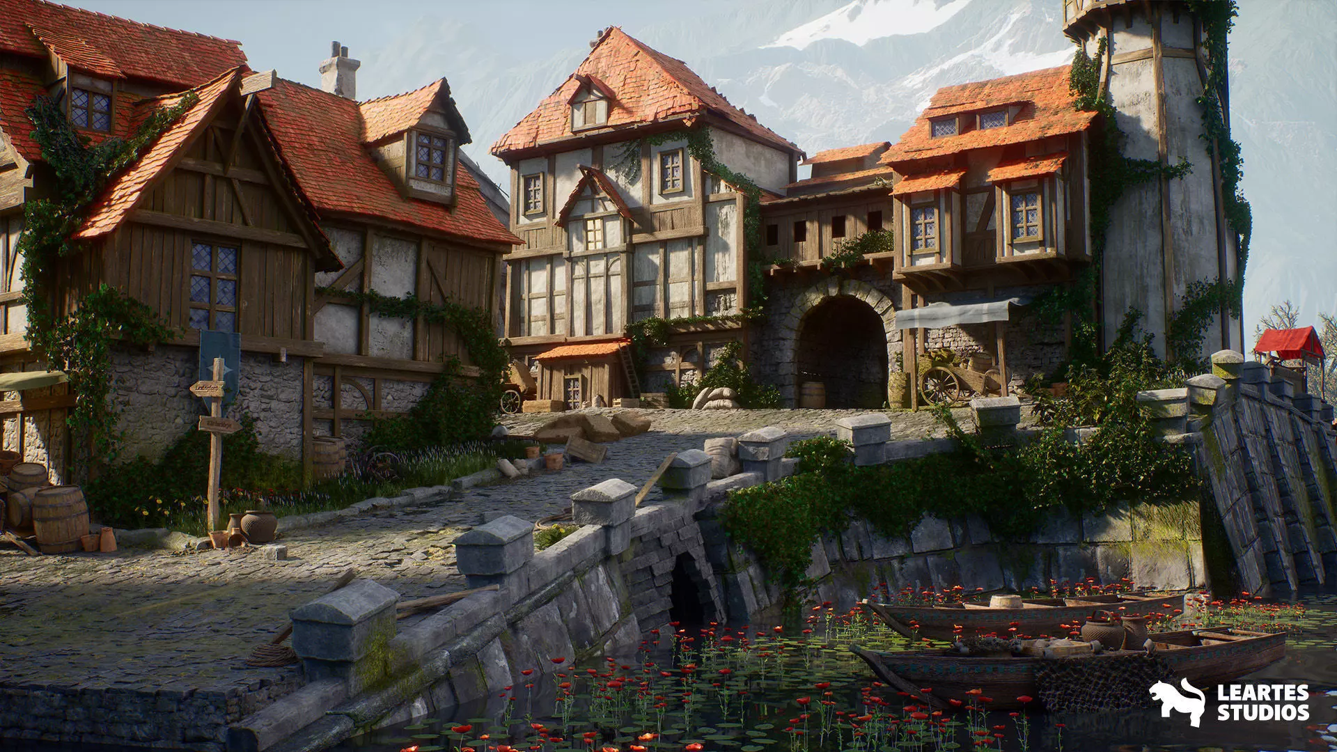 Medieval Lake Town Environment Low-poly 3D model_3