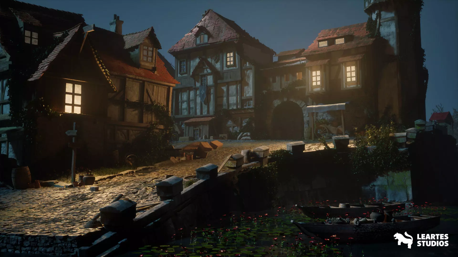 Medieval Lake Town Environment Low-poly 3D model_12