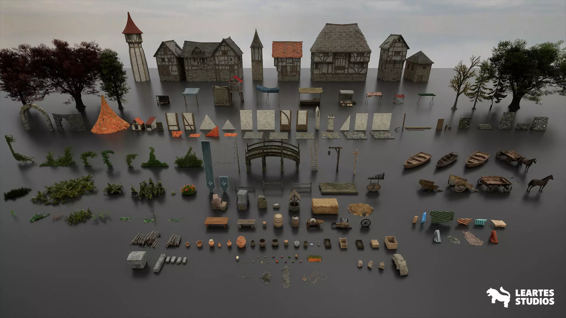 Medieval Lake Town Environment Low-poly 3D model_13