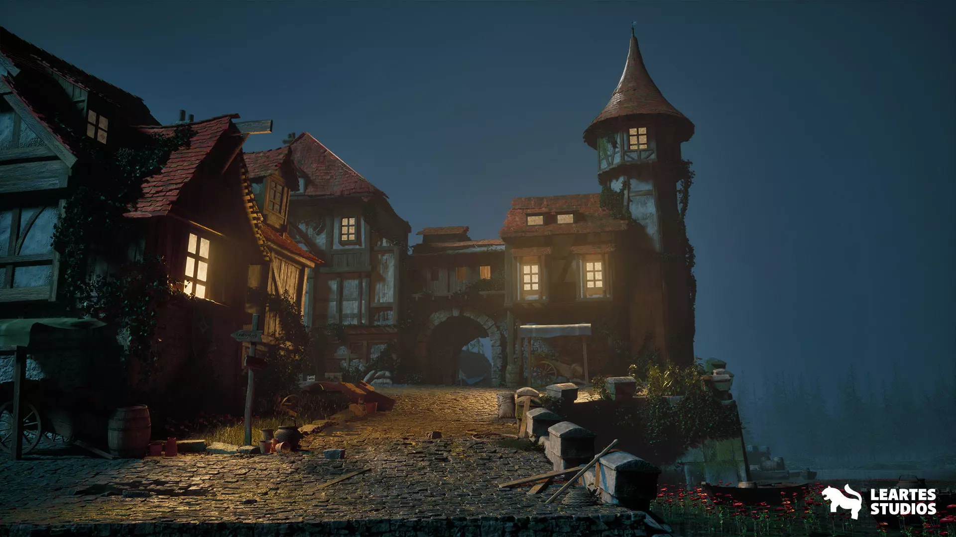 Medieval Lake Town Environment Low-poly 3D model_11