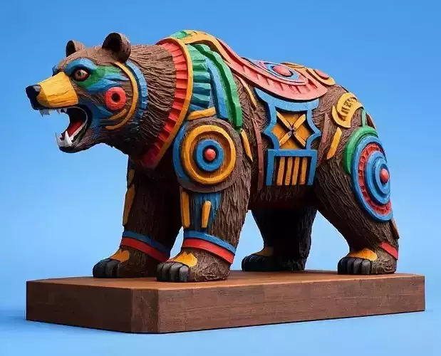 2278  Color   3D Model   of a Totem Style  Bear