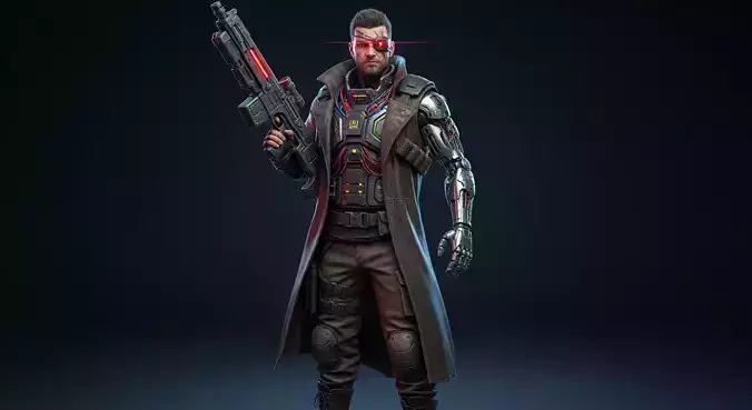 Cyberpunk Mercenary GameReady 3D SciFi Character Model Low-poly 3D model