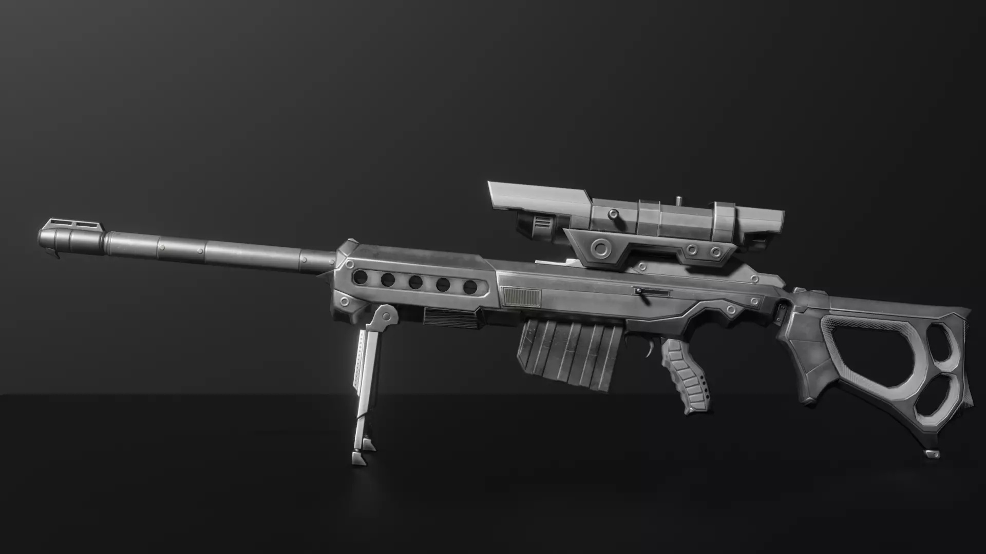 Low Poly Game Ready Sniper Rifle Optimized 3D Model Low-poly 3D model_1