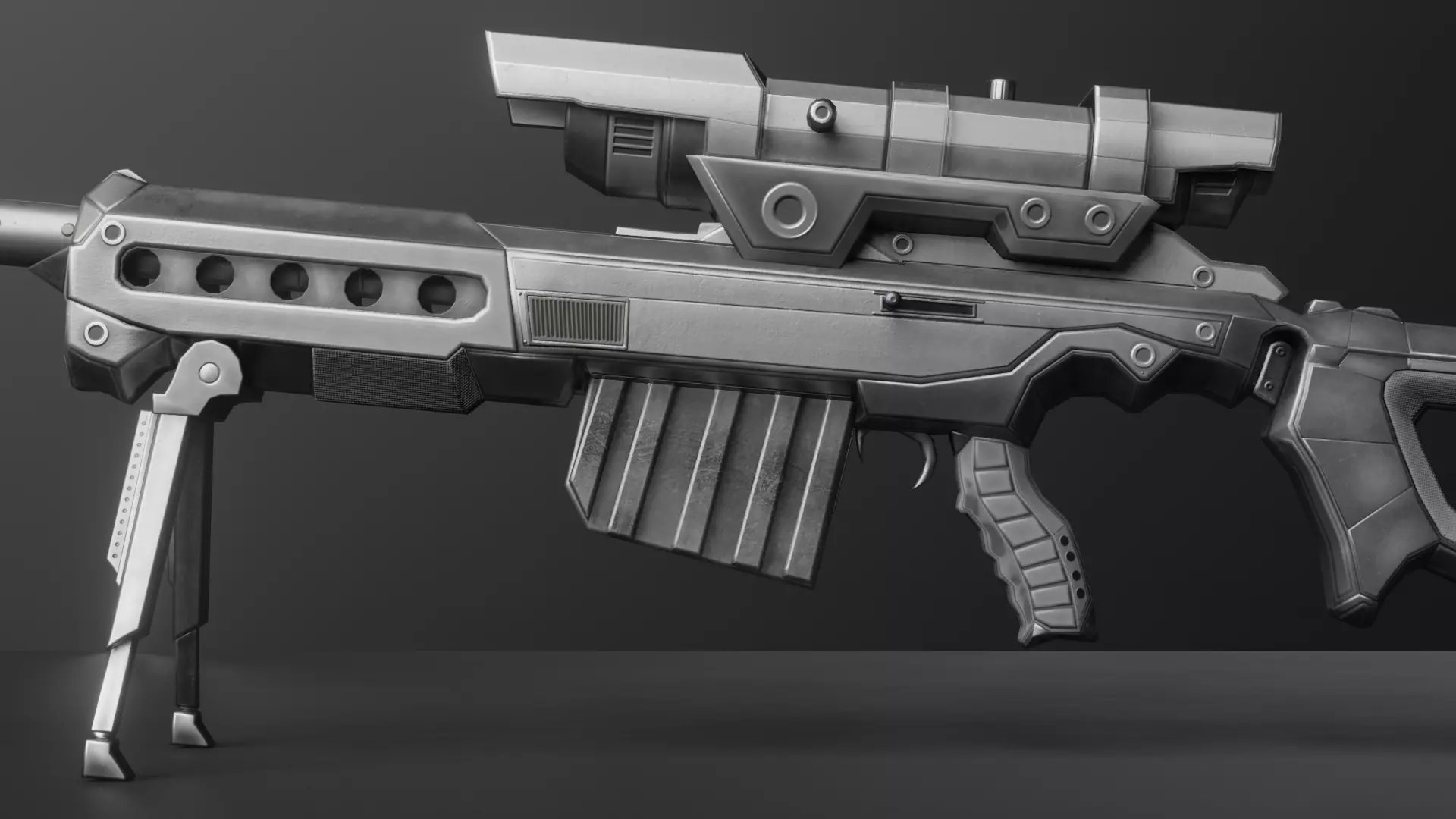 Low Poly Game Ready Sniper Rifle Optimized 3D Model Low-poly 3D model_0