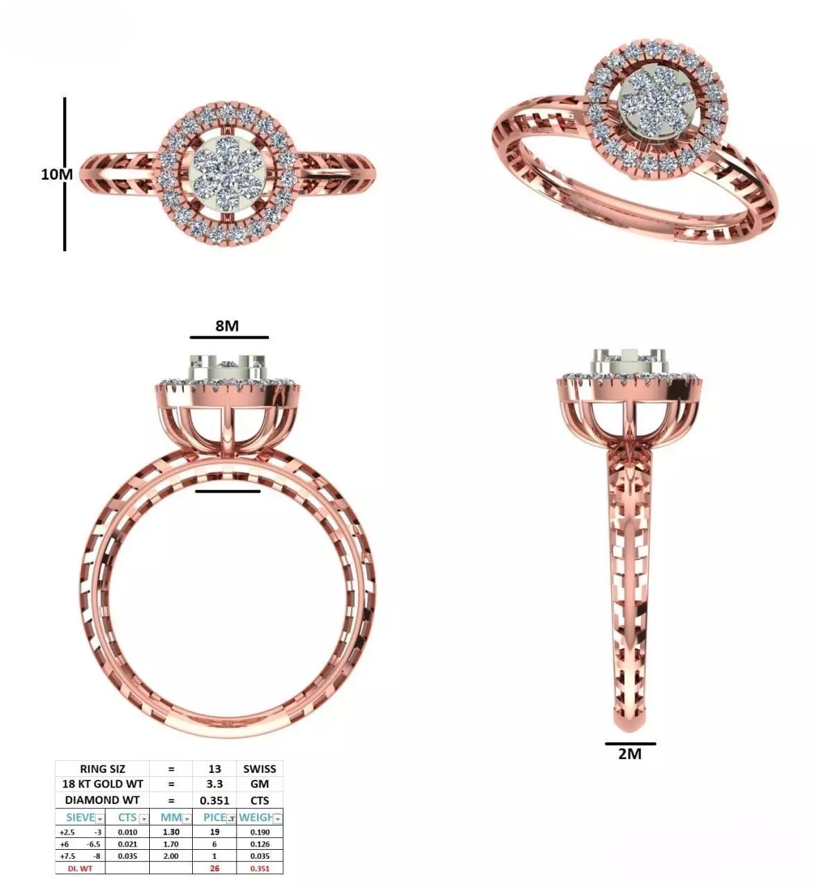 Round Cut Diamond Engagement Wedding Ring ALL SIZES STL Video 3D print model_15