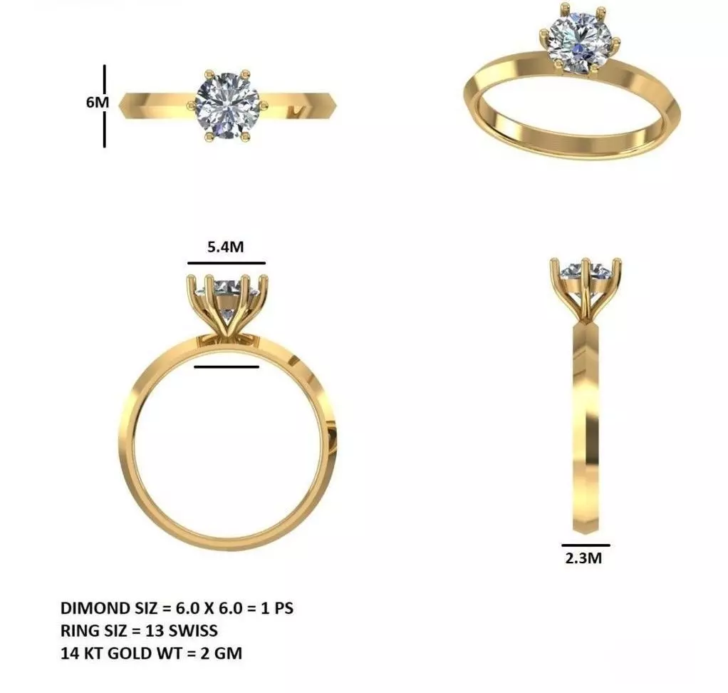 Round Cut Diamond Engagement Wedding Ring ALL SIZES STL Video 3D print model_15