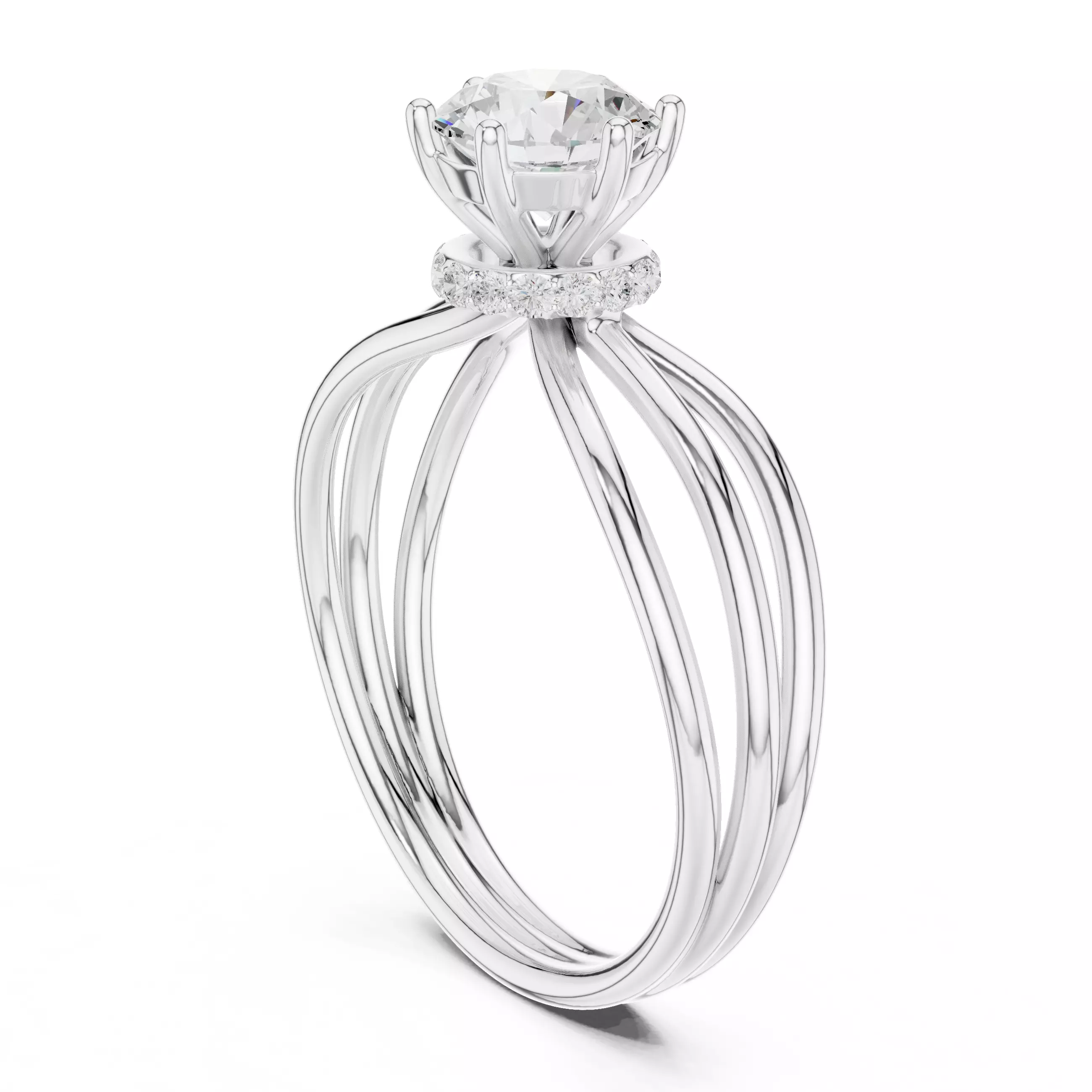 Round Hidden Halo Diamond Engagement Ring ALL SIZES STL Video 3D print model_9