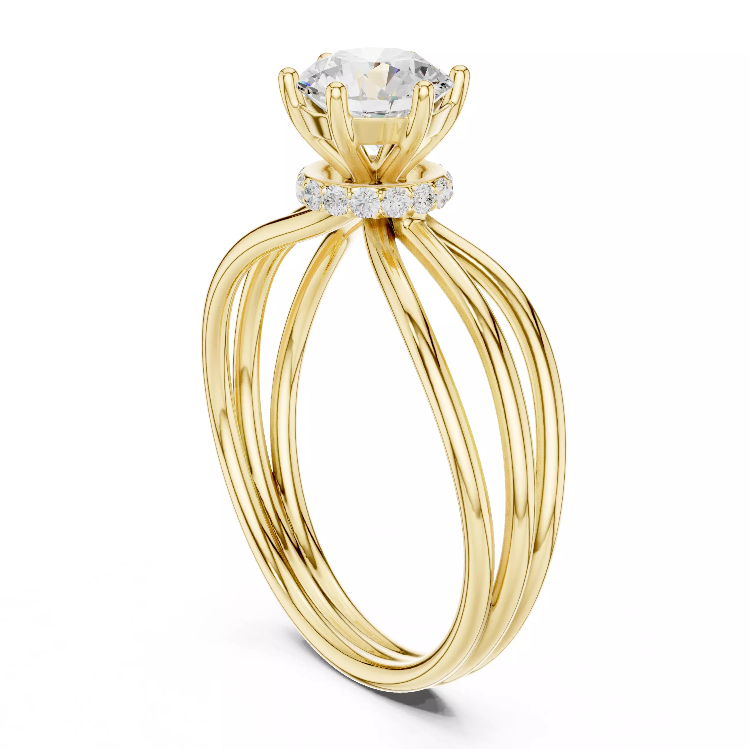 Round Hidden Halo Diamond Engagement Ring ALL SIZES STL Video 3D print model_6