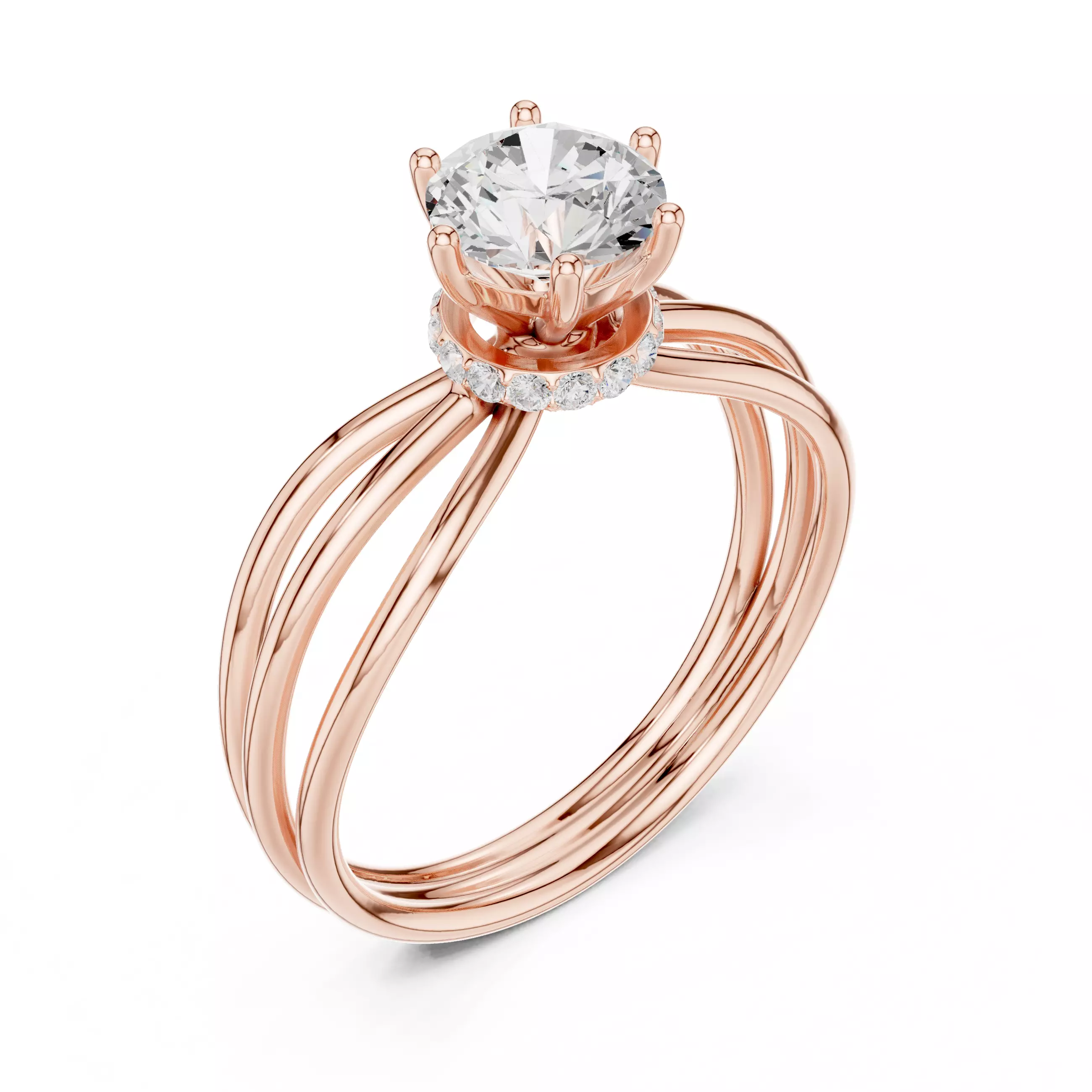 Round Hidden Halo Diamond Engagement Ring ALL SIZES STL Video 3D print model_4