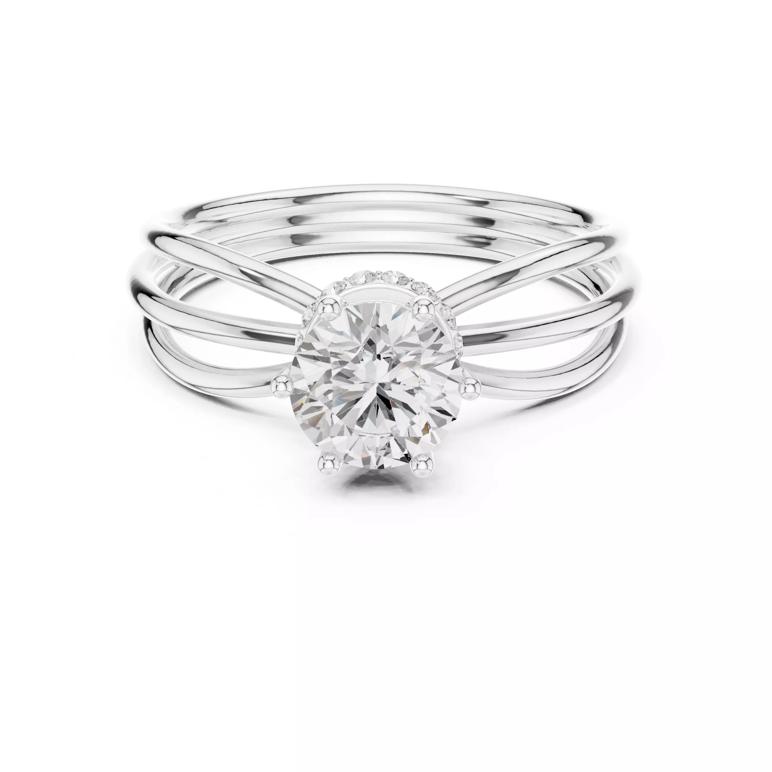 Round Hidden Halo Diamond Engagement Ring ALL SIZES STL Video 3D print model_2