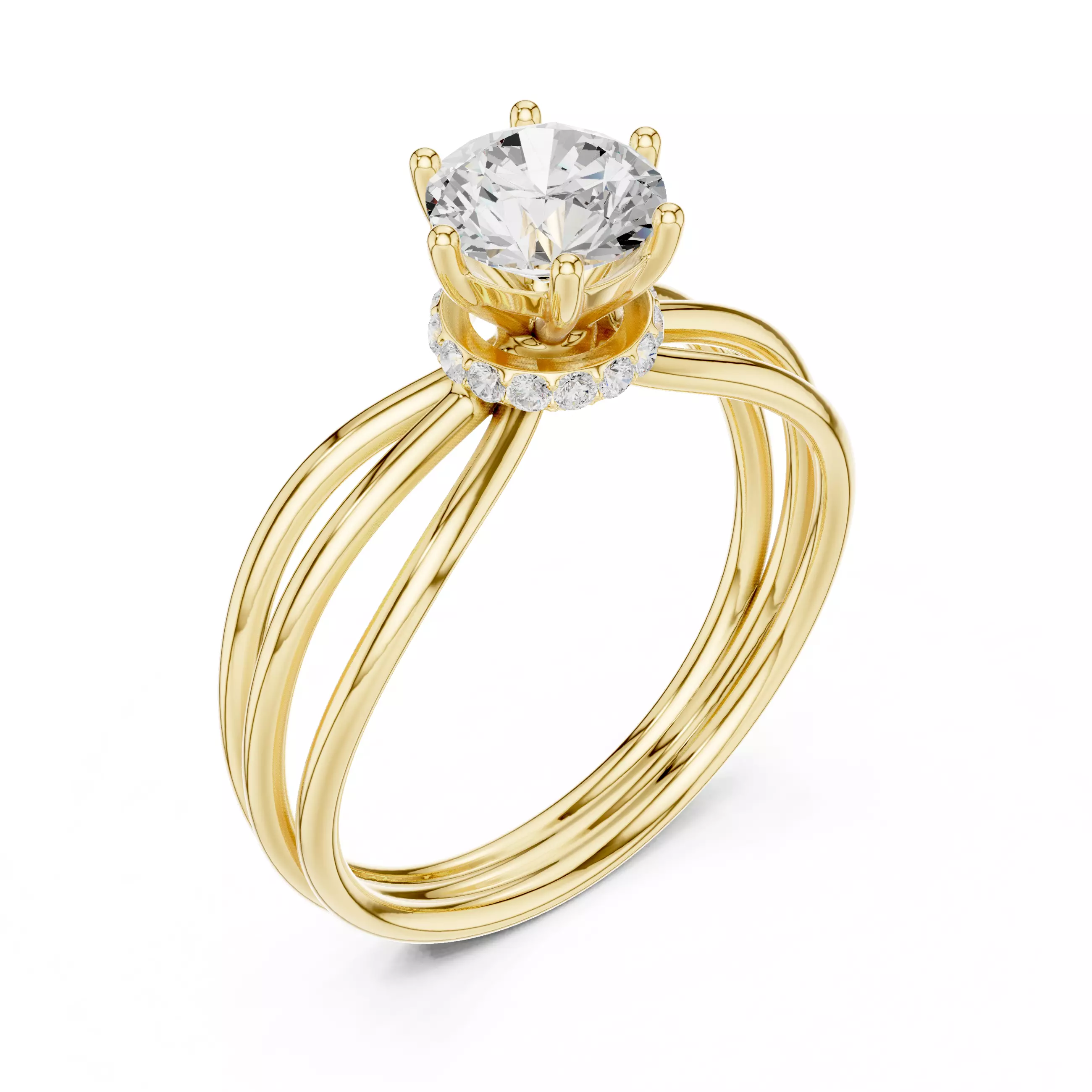 Round Hidden Halo Diamond Engagement Ring ALL SIZES STL Video 3D print model_7