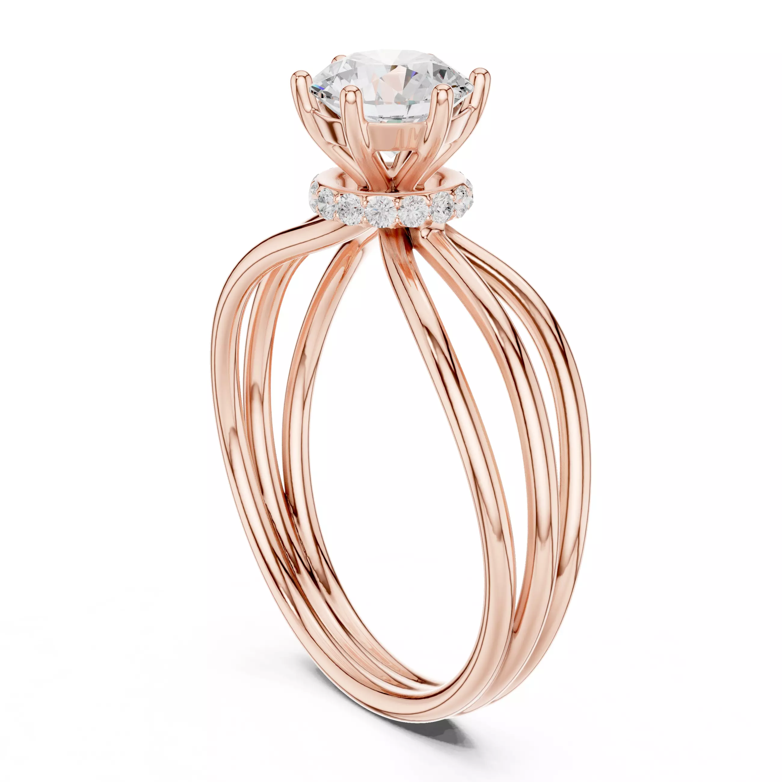 Round Hidden Halo Diamond Engagement Ring ALL SIZES STL Video 3D print model_3