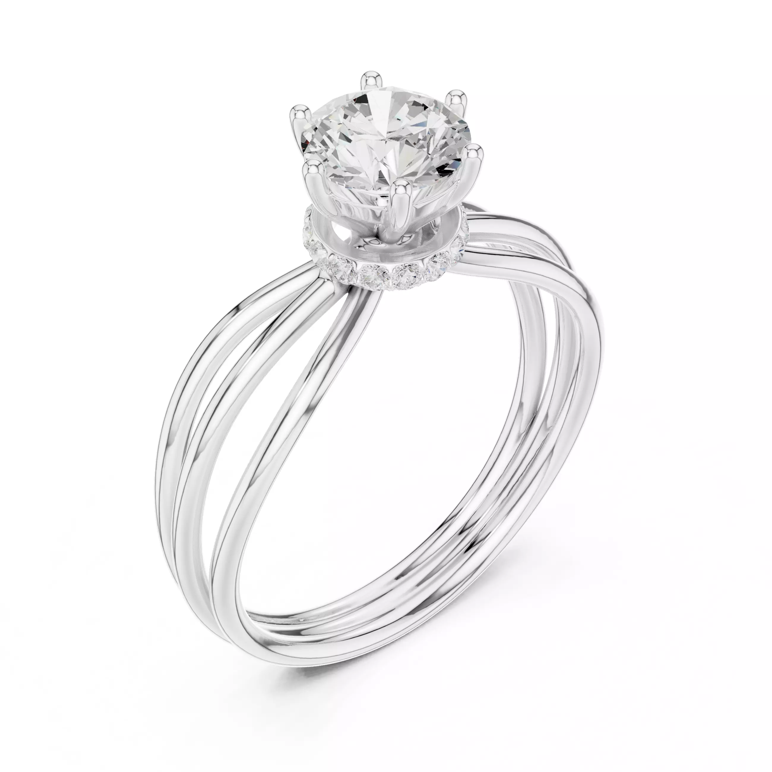 Round Hidden Halo Diamond Engagement Ring ALL SIZES STL Video 3D print model_10