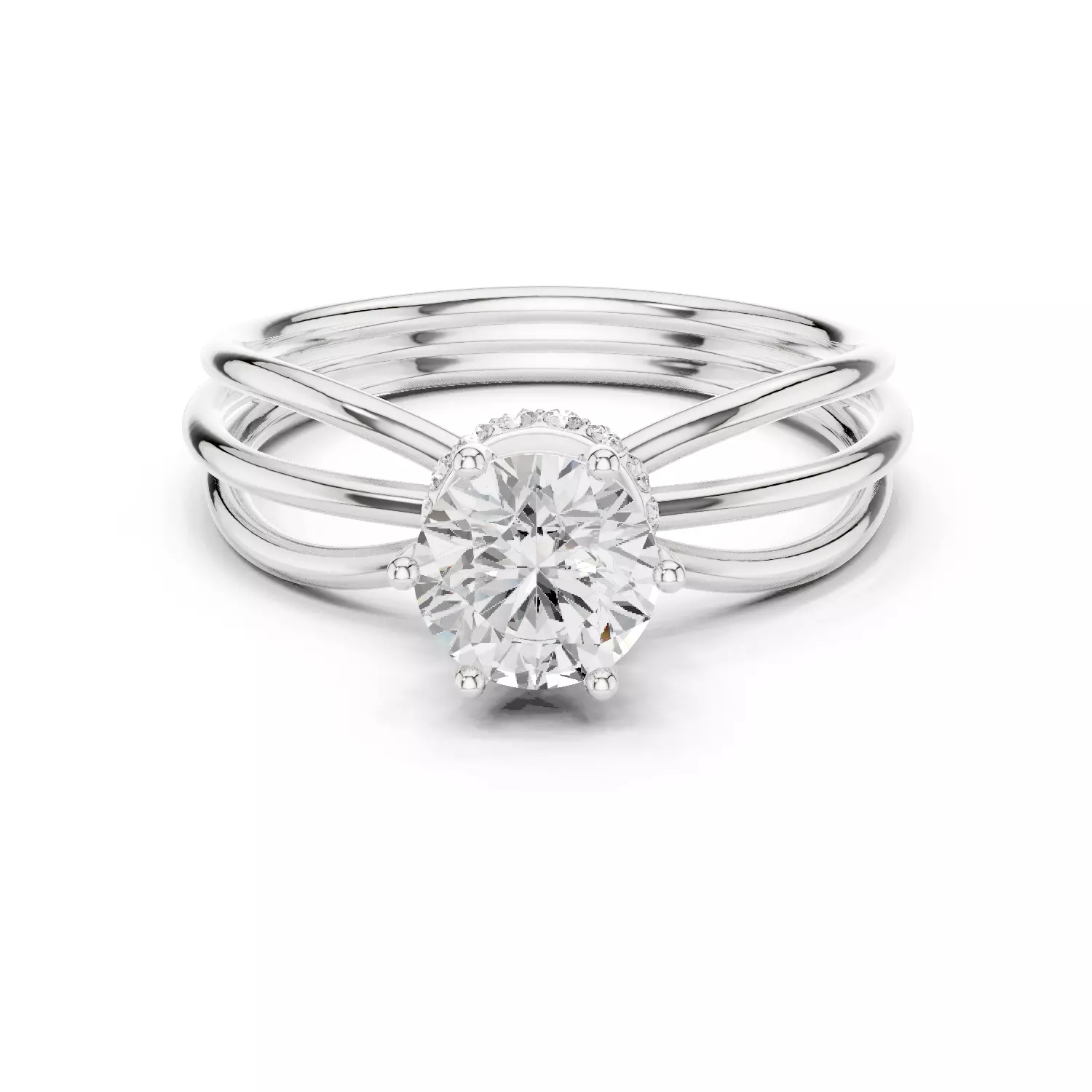 Round Hidden Halo Diamond Engagement Ring ALL SIZES STL Video 3D print model_14