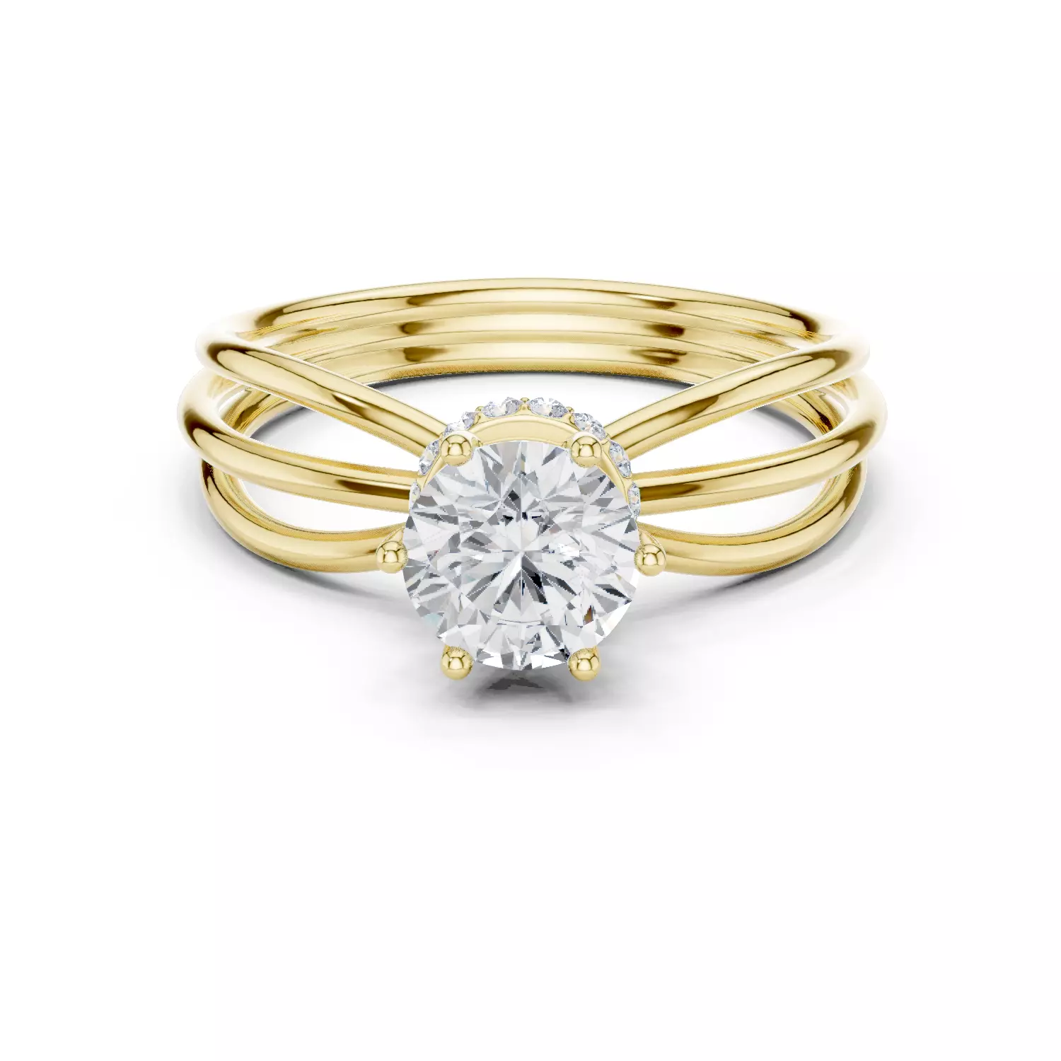 Round Hidden Halo Diamond Engagement Ring ALL SIZES STL Video 3D print model_13