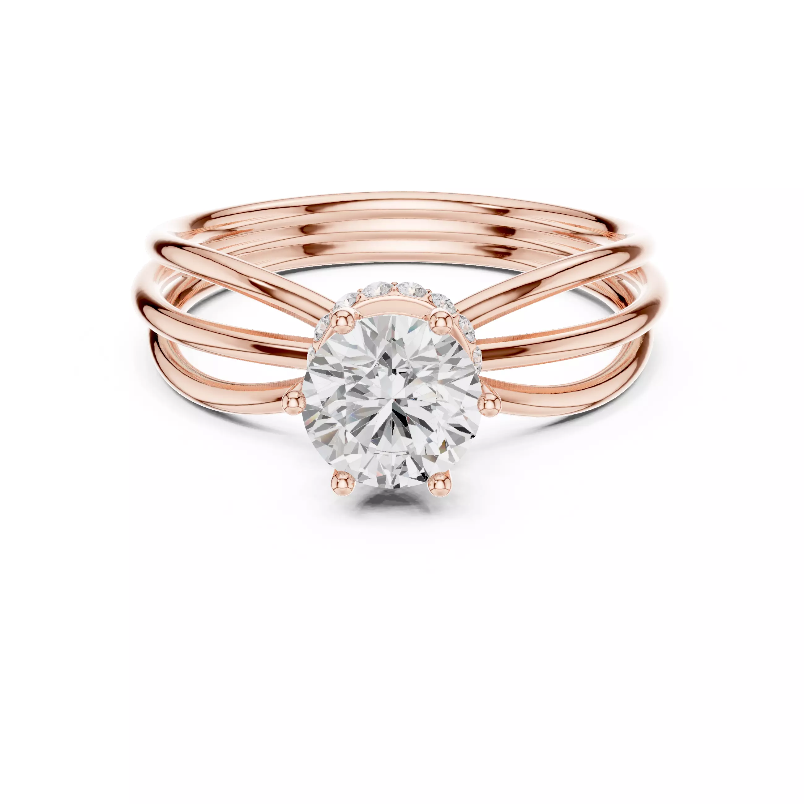 Round Hidden Halo Diamond Engagement Ring ALL SIZES STL Video 3D print model_0