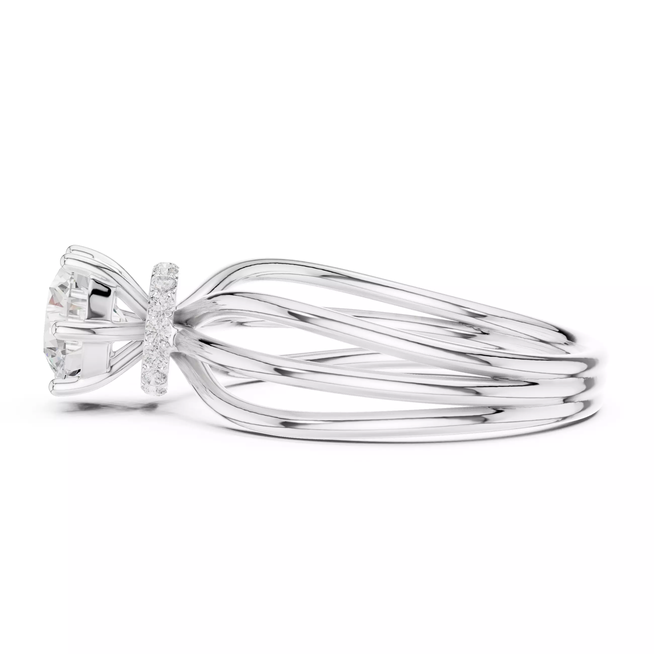 Round Hidden Halo Diamond Engagement Ring ALL SIZES STL Video 3D print model_11