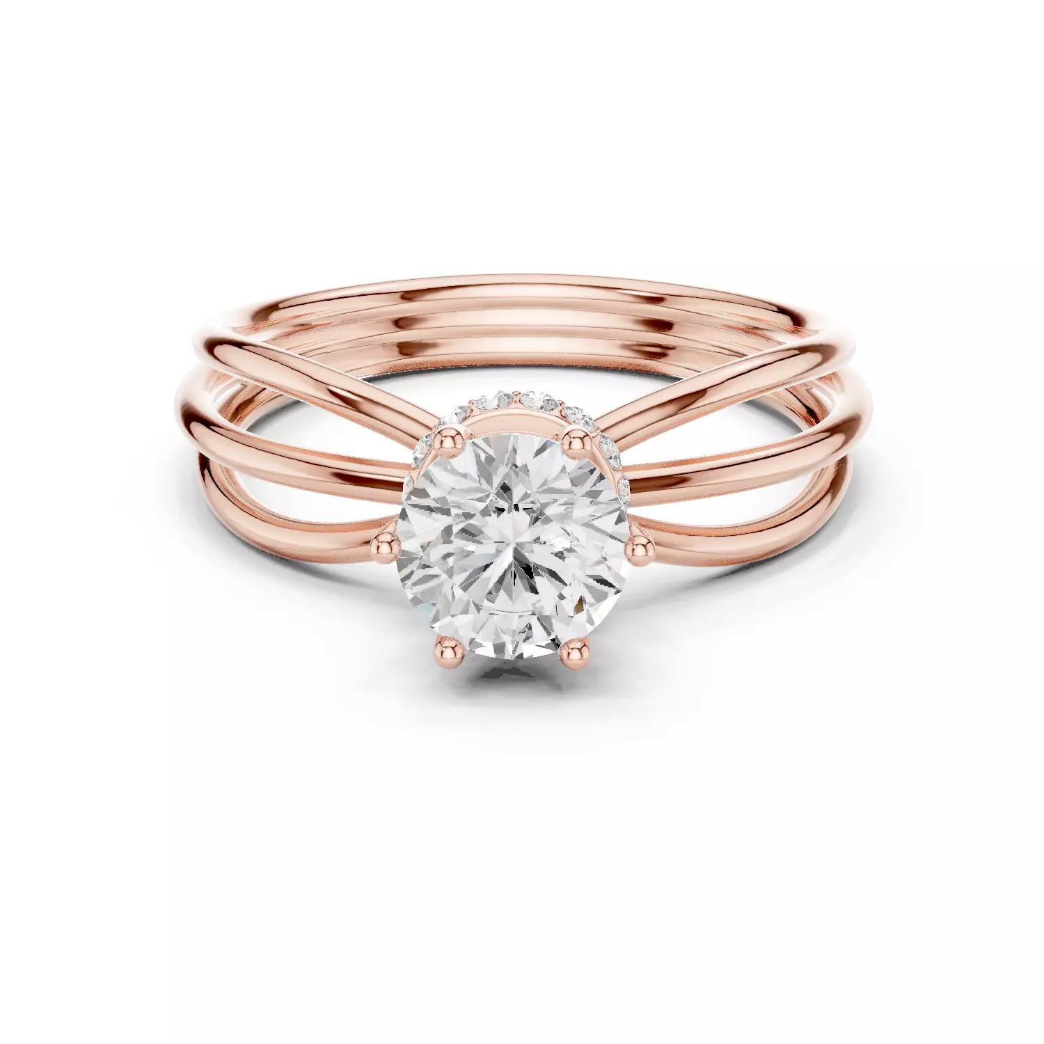 Round Hidden Halo Diamond Engagement Ring ALL SIZES STL Video 3D print model_12