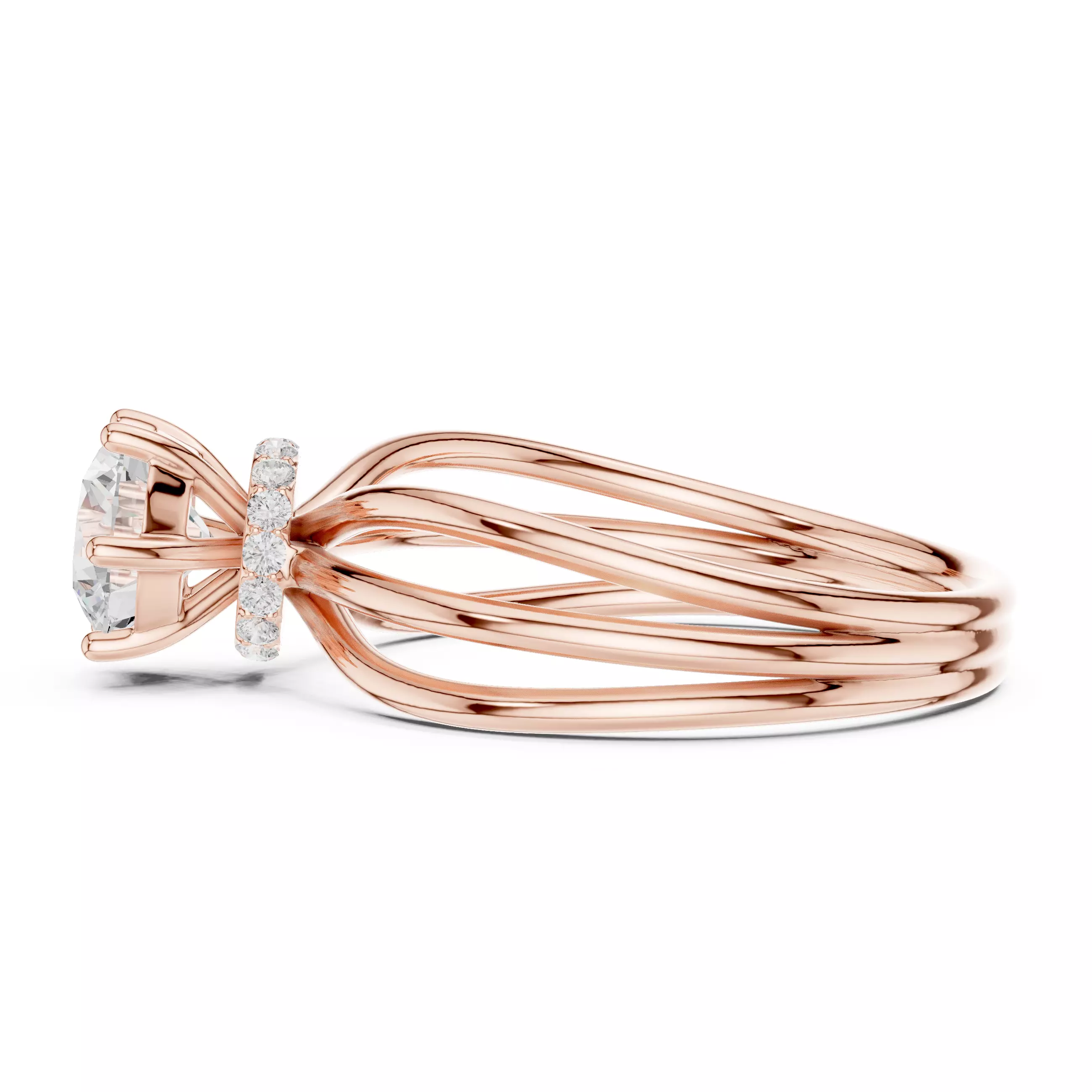 Round Hidden Halo Diamond Engagement Ring ALL SIZES STL Video 3D print model_5