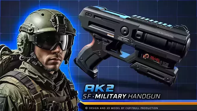 AK2 - HandGun Low-poly 3D model