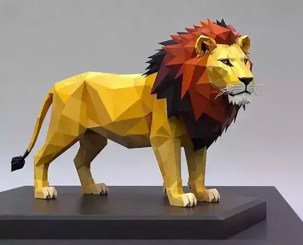 2279  Low Poly   Color   Roaring Lion