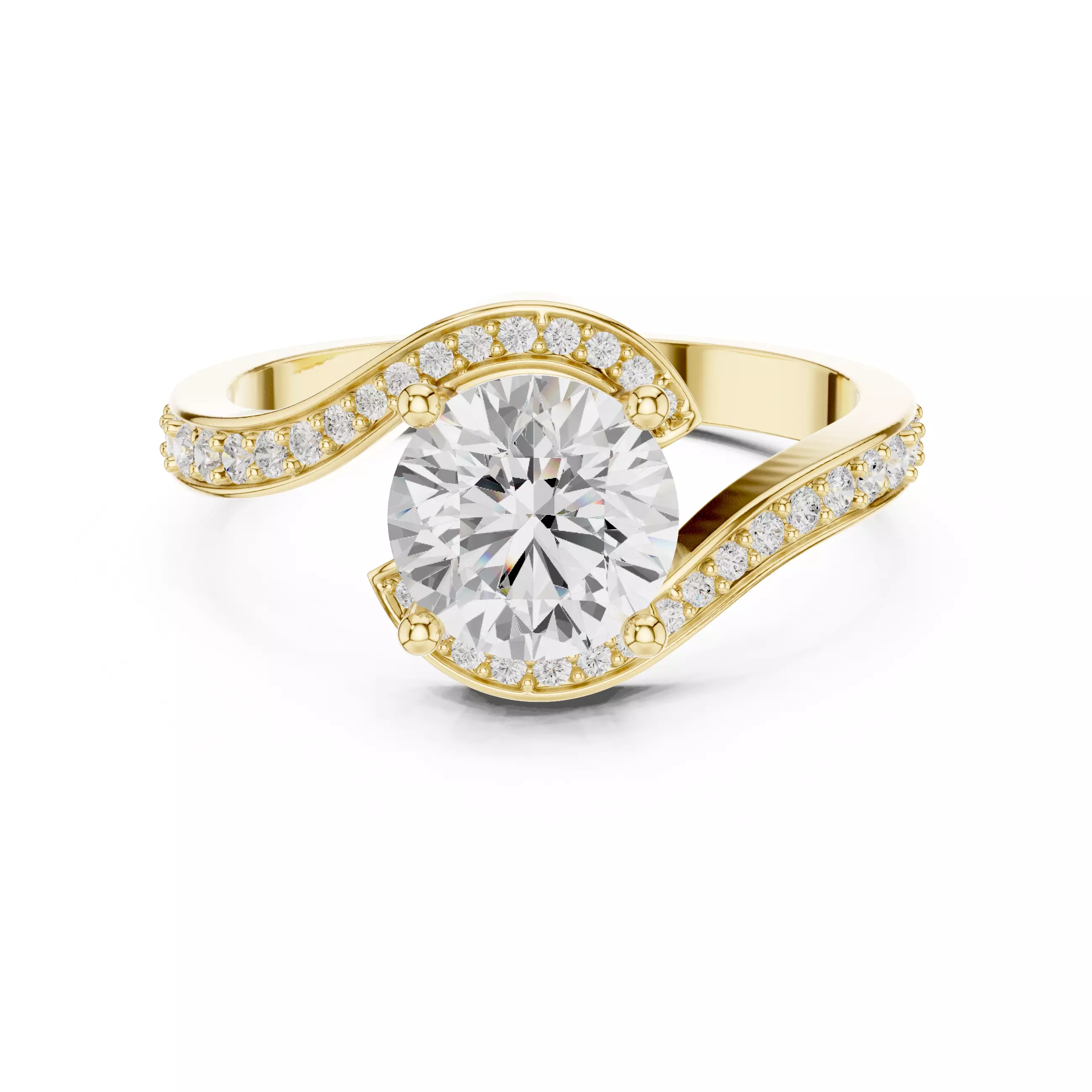 Round Cut Diamond Swirl Bypass Wedding Ring ALL SIZES STL Video 3D print model_1