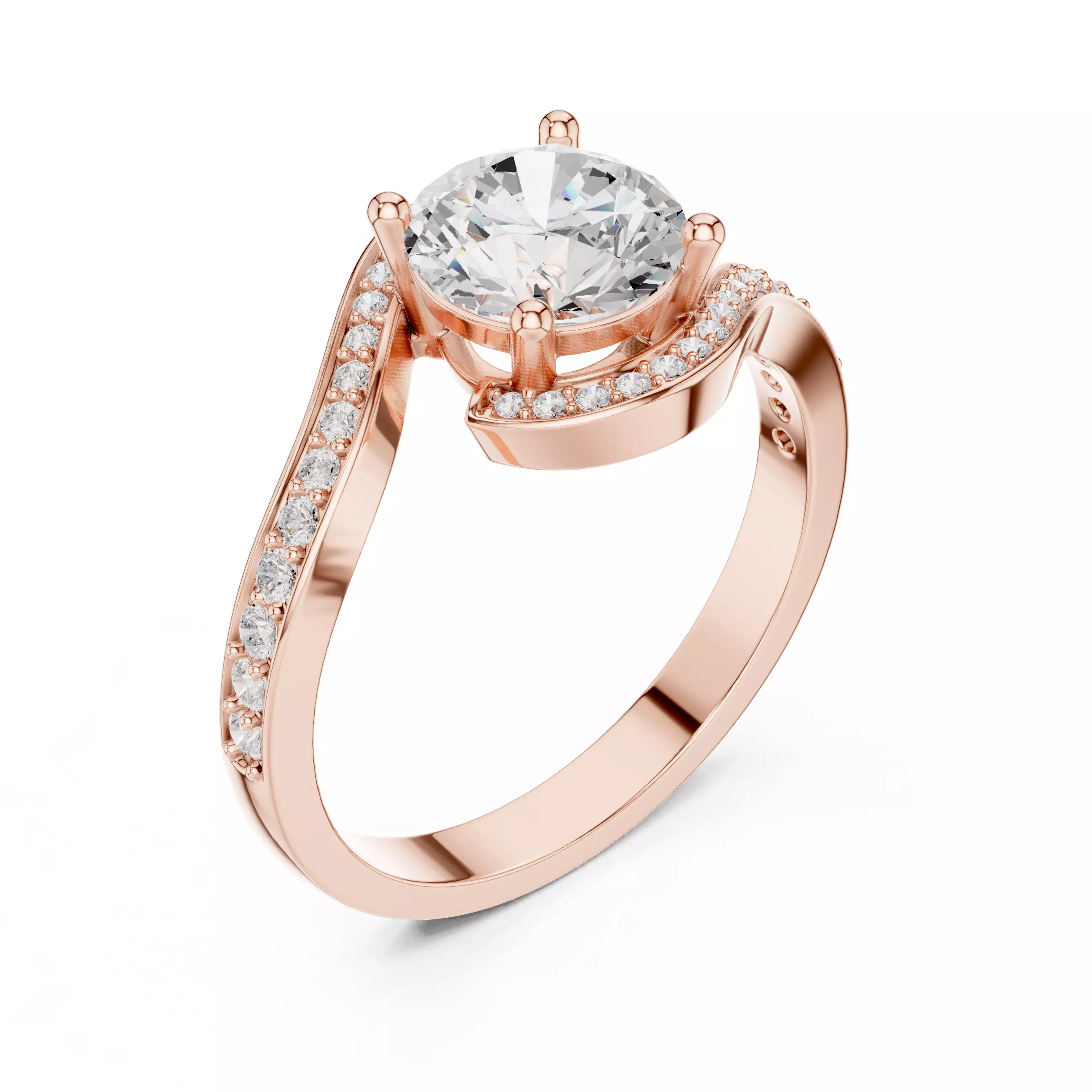 Round Cut Diamond Swirl Bypass Wedding Ring ALL SIZES STL Video 3D print model_4