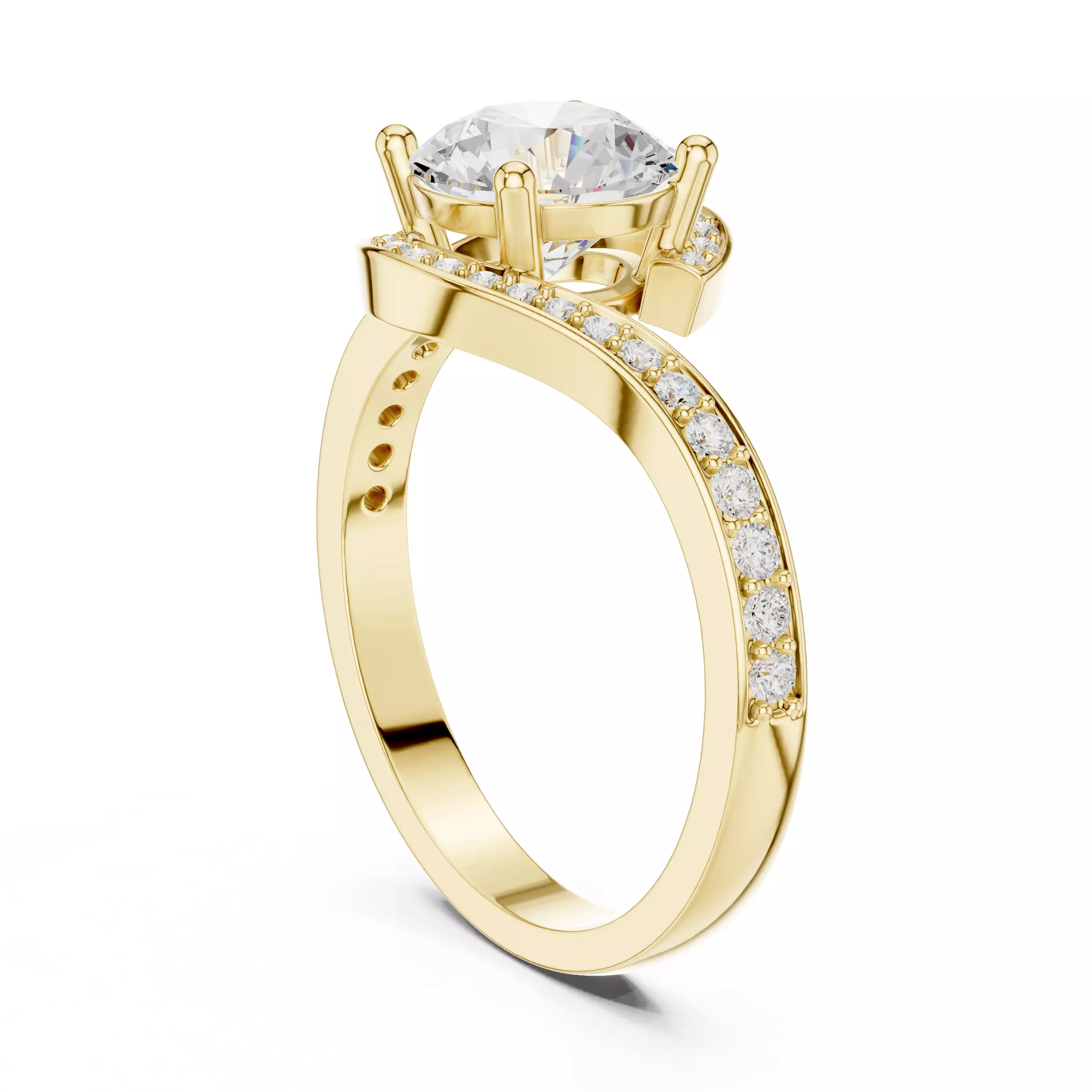 Round Cut Diamond Swirl Bypass Wedding Ring ALL SIZES STL Video 3D print model_6