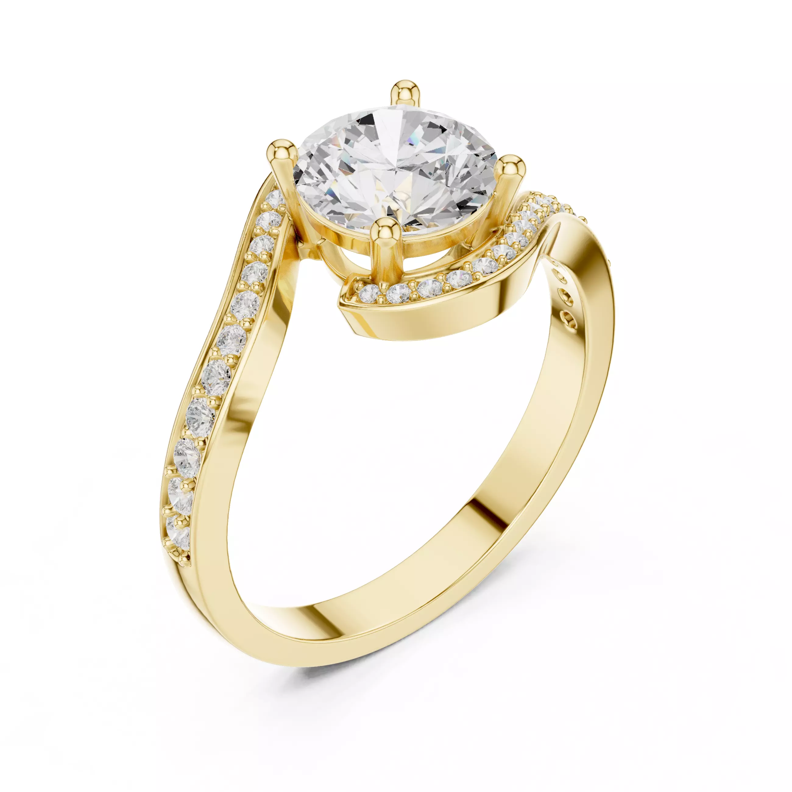 Round Cut Diamond Swirl Bypass Wedding Ring ALL SIZES STL Video 3D print model_7