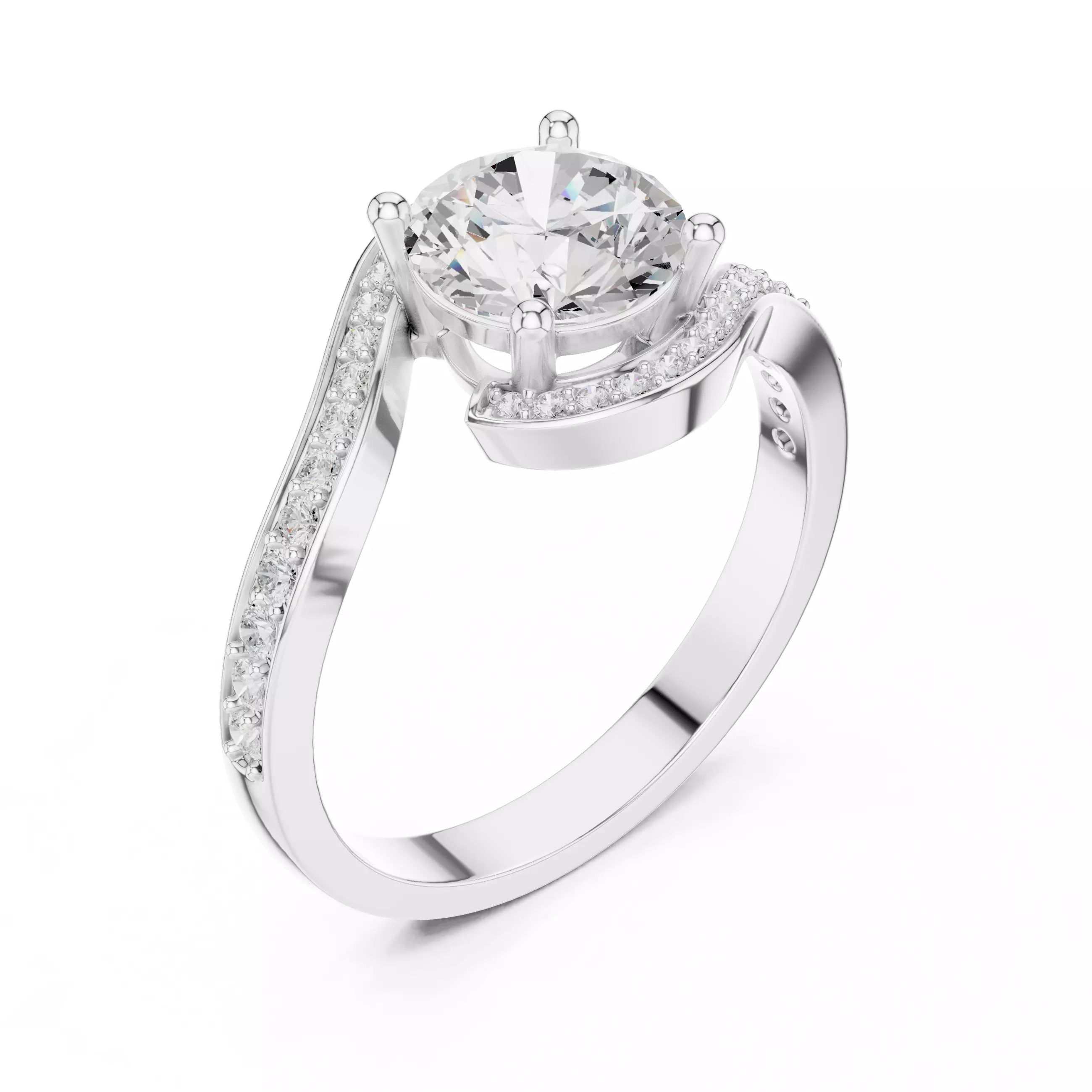 Round Cut Diamond Swirl Bypass Wedding Ring ALL SIZES STL Video 3D print model_10