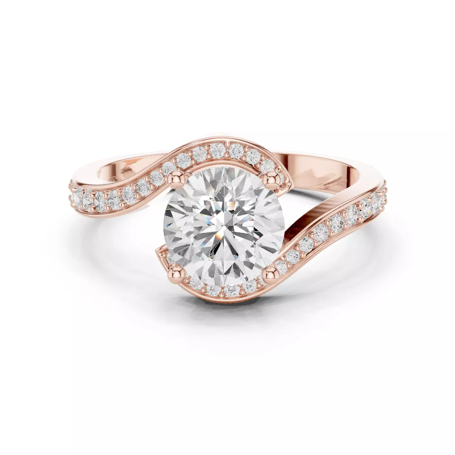 Round Cut Diamond Swirl Bypass Wedding Ring ALL SIZES STL Video 3D print model_12