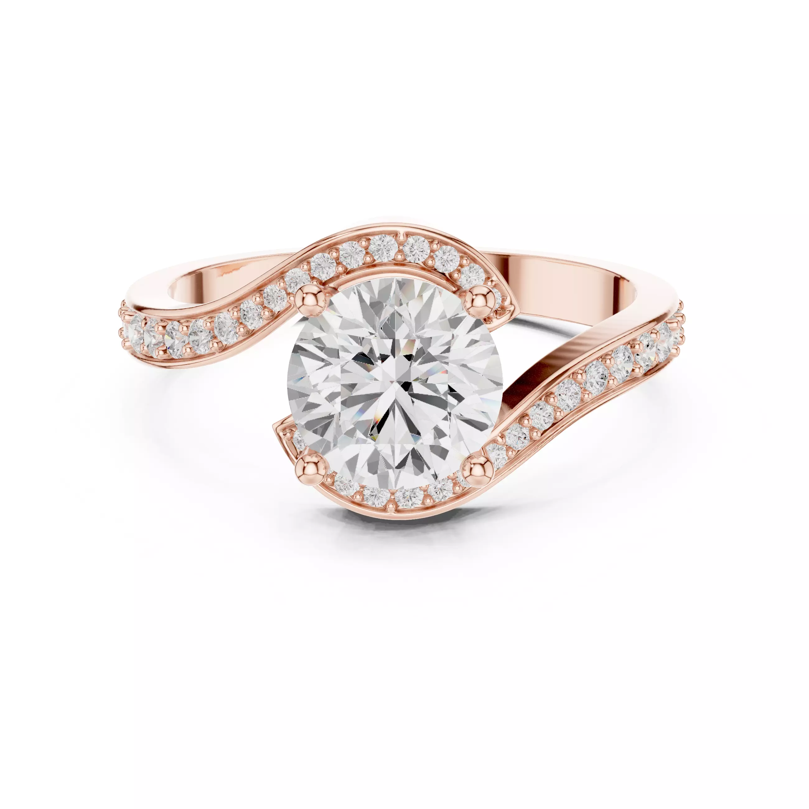 Round Cut Diamond Swirl Bypass Wedding Ring ALL SIZES STL Video 3D print model_0