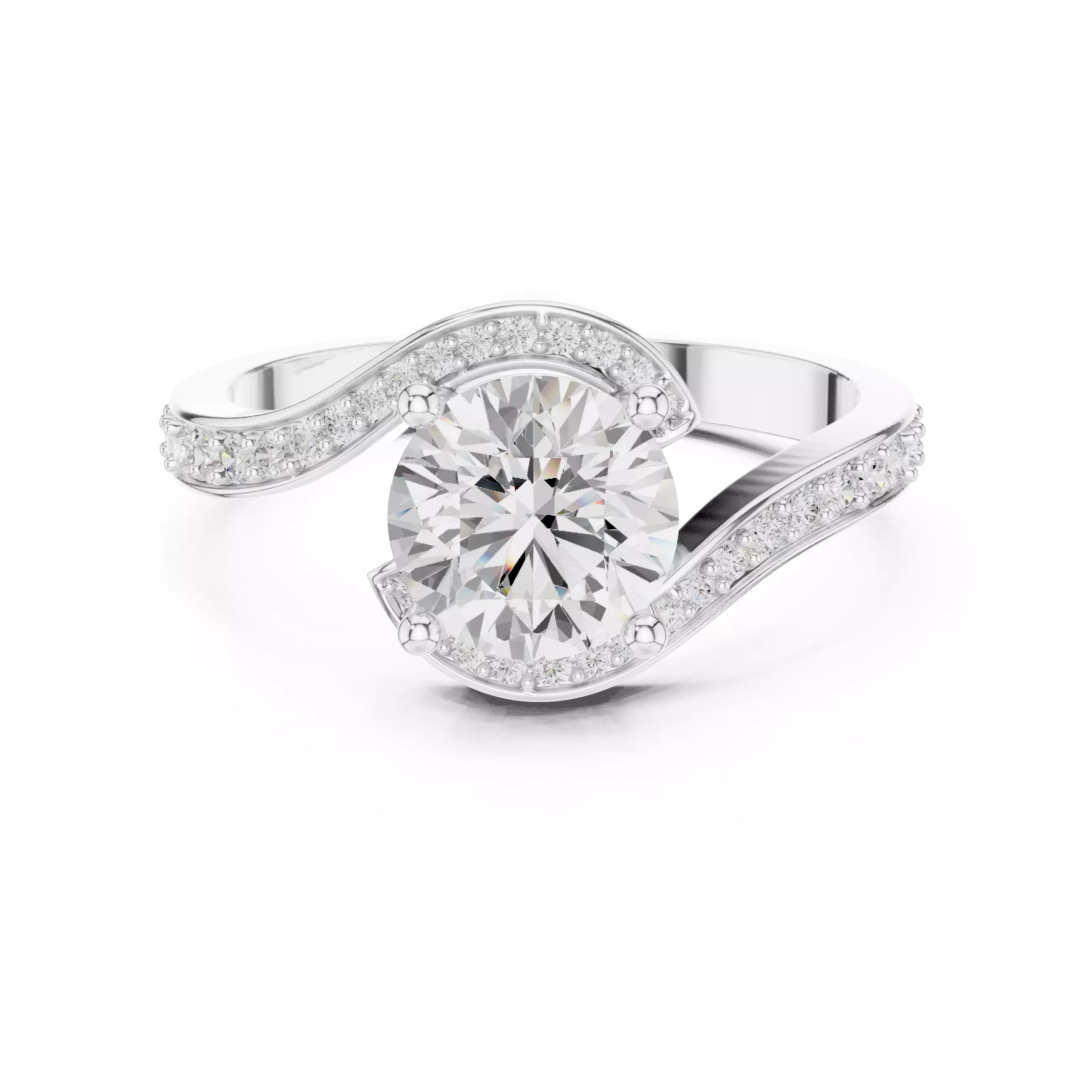 Round Cut Diamond Swirl Bypass Wedding Ring ALL SIZES STL Video 3D print model_2